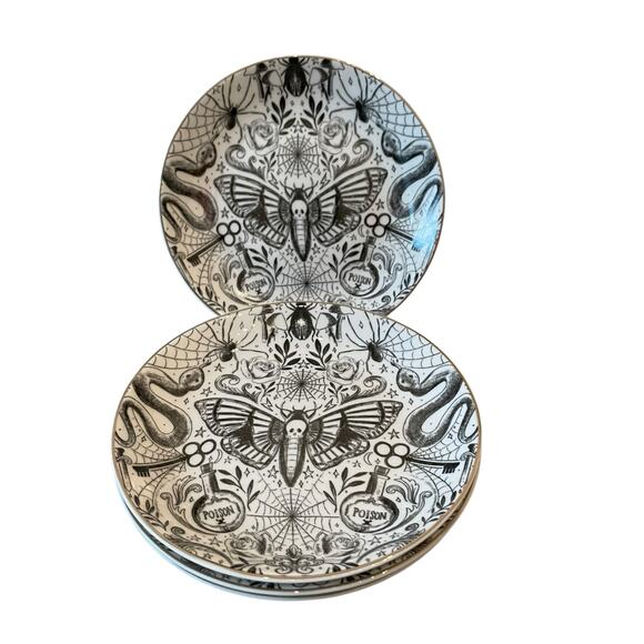 Grace Teaware Fine Porcelain Halloween Appetizer Plates 6" Black White 4pc NEW - Picture 14 of 15